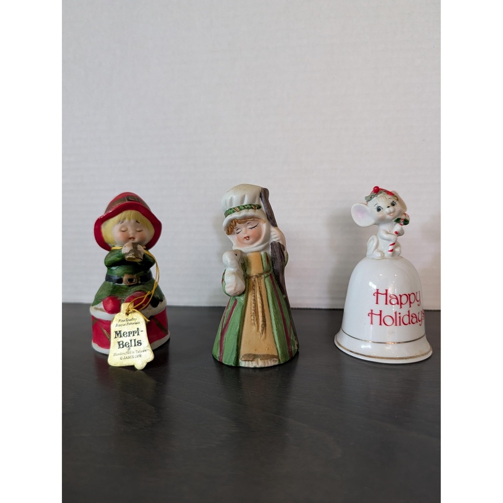 Vintage Porcelain Bells Christmas Themed Lot of 3